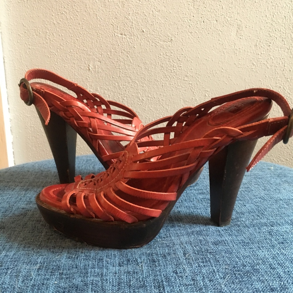 Red FRYE Joy Huarache Braided Leather Slingback